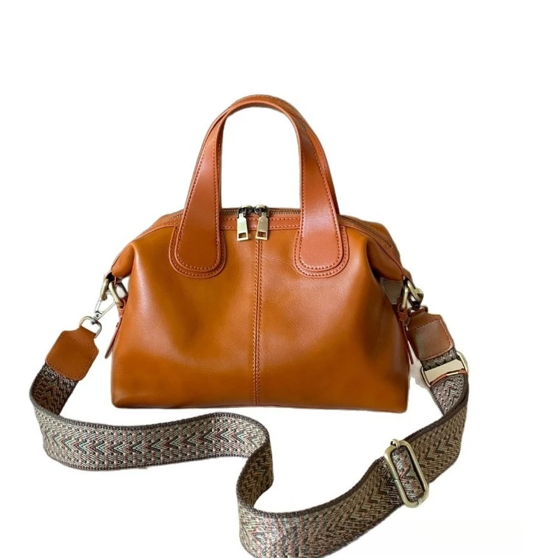 

Genuine Leather Women's Bag Top Layer Cowhide Oil Wax Handbag 2026 New Large Capacity Crossbody High-end Retro Tote Bag