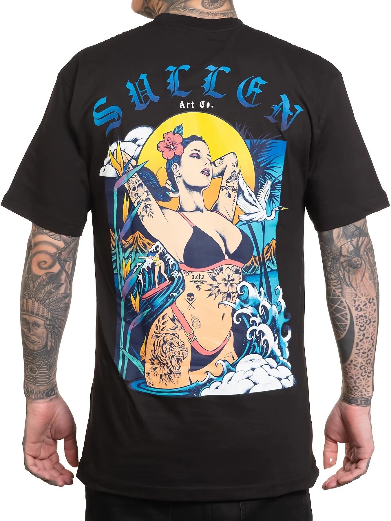 

Sullen Men'S Island Escape Amazon Exclusive Tattoo Lifestyle Graphic Short Sleeve Black Tee Casual Crew Neck Cotton