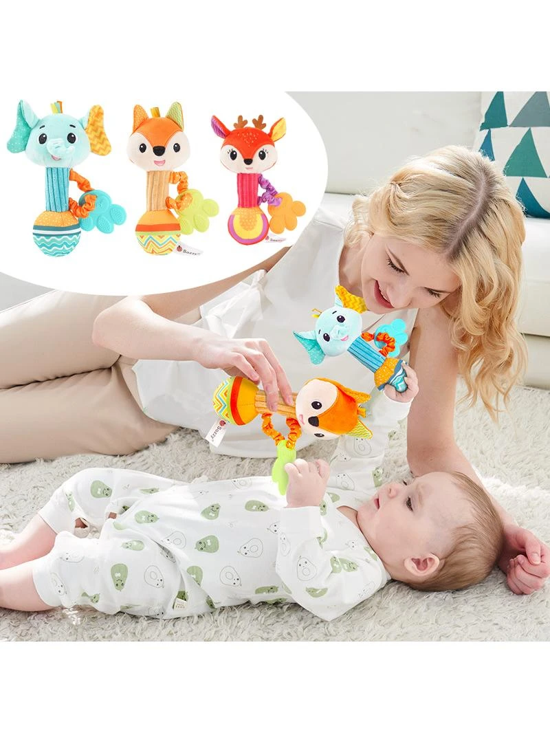 Baby Toy Bed Bell Hand Rattle Teether 0-1 Years Old Newborn Baby Comfort Plush Doll Giraffe Elephant Early Education Toy