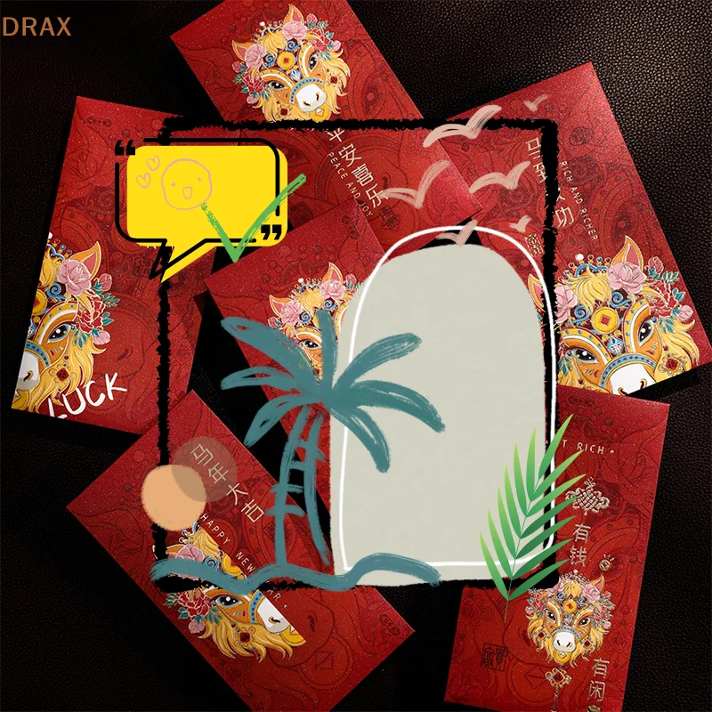 6pcs 2026 Horse Year Red Envelopes Chinese Style Blessing Lucky Money Envelopes Traditional Cartoon Red Packets