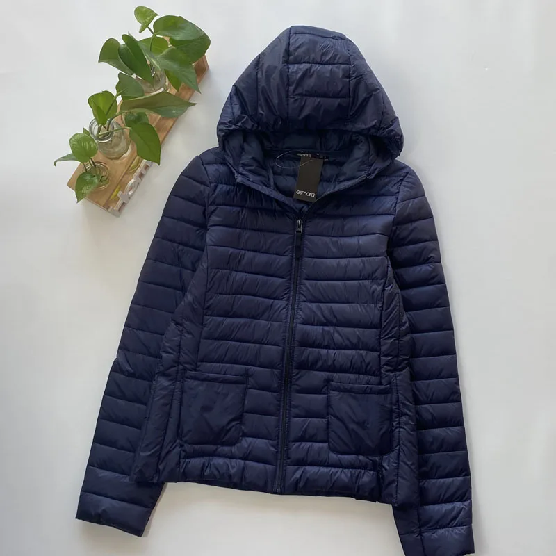 

Spring Autumn Ultra-light Women's down Cotton Jaet Casual Hooded Slimming Thin Cotton Coat Zipper Closure ort Length