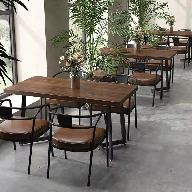 Cafe solid wood small square table rectangular square table commercial restaurant wrought iron dining table