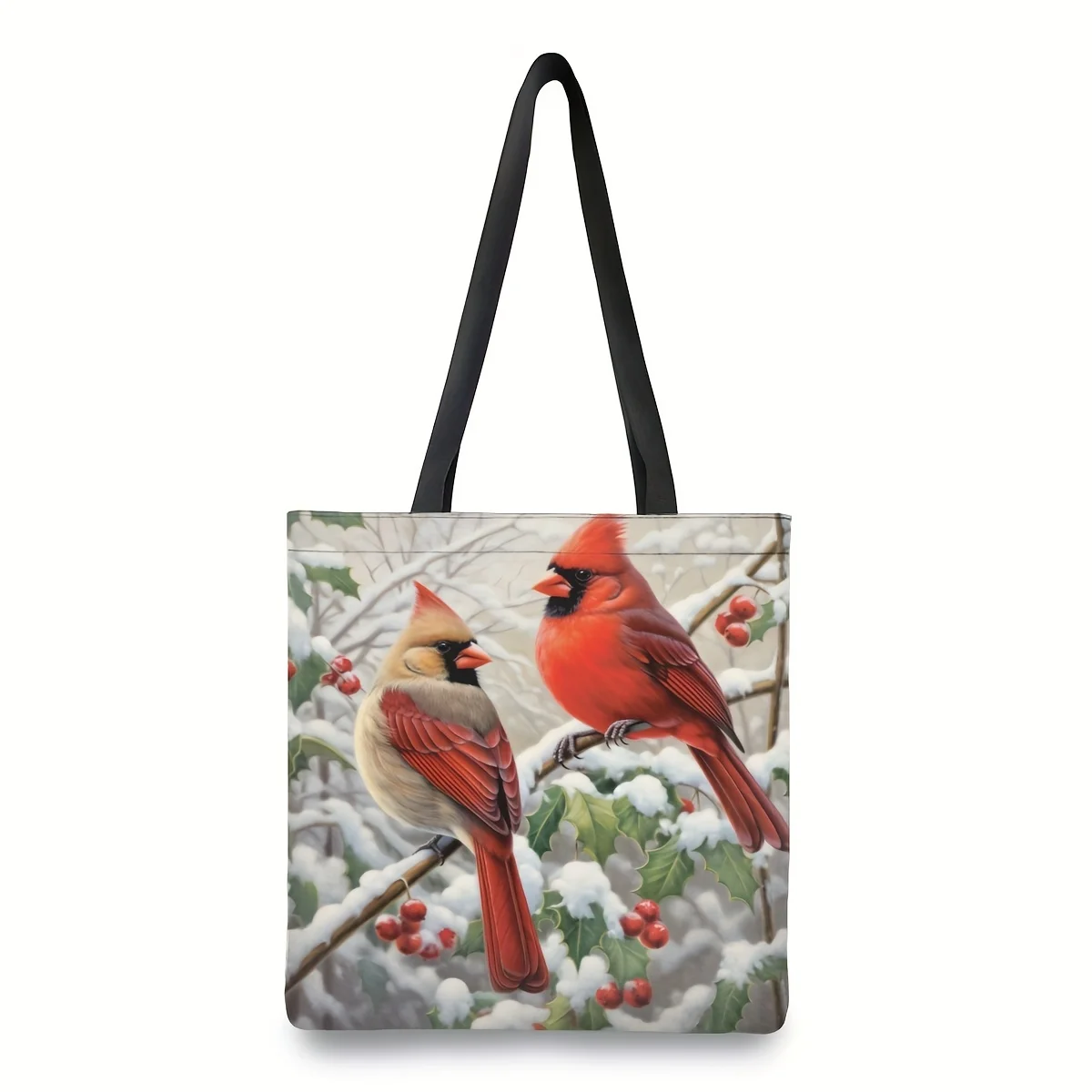 Winter Cardinal Bird Printed Shoulder Bag, All-Match Shopping, Commuting Handbag, Women's Daily Use Bag