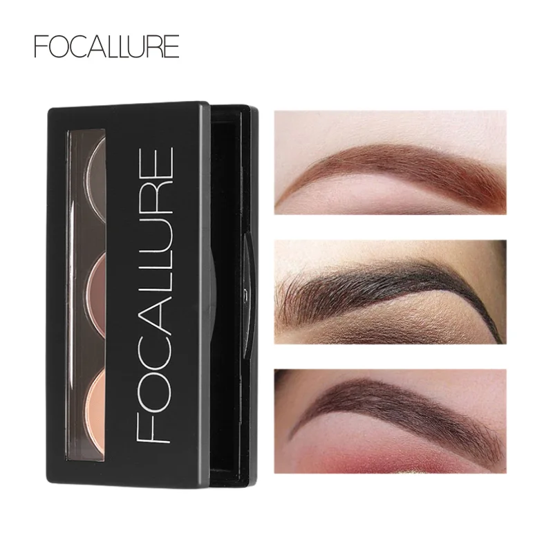 Focallure-防水アイブロウパウダーパレット、眼鏡フォーム、長持ち、眉毛シェード、着用が簡単、化粧品、3色