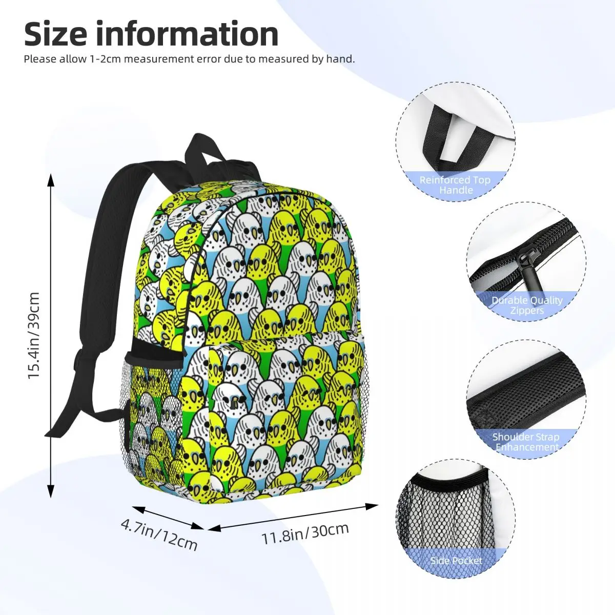 Too Many Birds! - Budgie Squad Backpacks Teenager Bookbag Casual Children School Bag Travel Rucksack Shoulder Bag Large Capacity