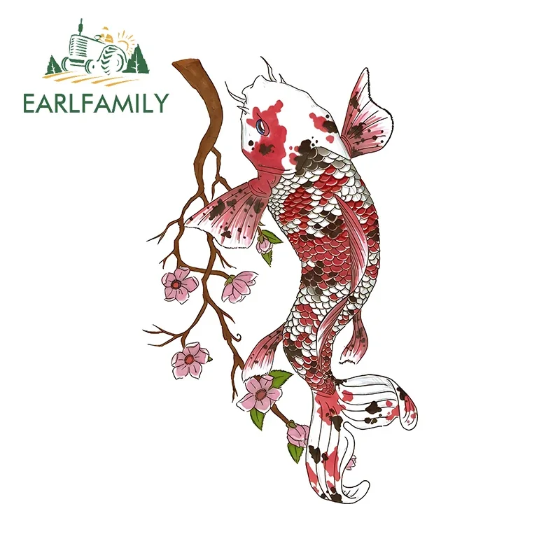 EARLFAMILY 13cm x 8cm Stunning Koi Fish Car Stickers Peach Blossom Animal Beautiful Refrigerators Decal Funny Motorcycle Decor