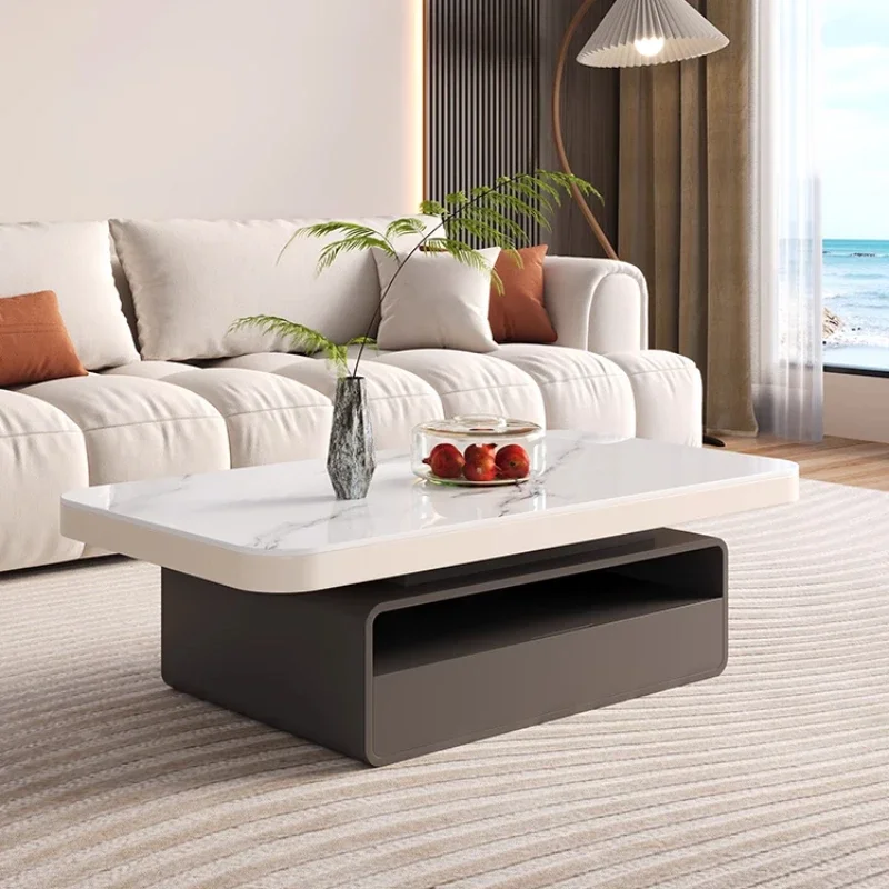 Italian minimalist rock slab rectangular coffee table modern simple small apartment living room household cream style designer