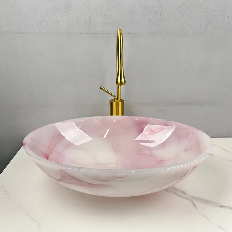 Pink Glazed Countertop Basin Modern Bathroom Art Sink Countertop Mounted Wash Basin For Bathroom Vanity