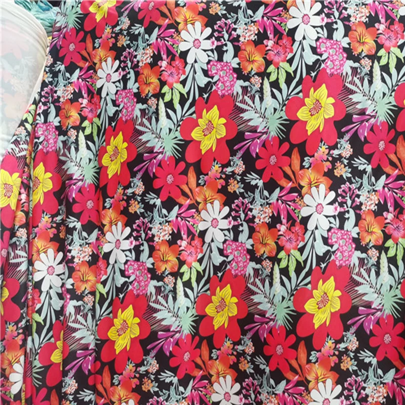 Good,Draping,4 Ways Elastic,Milk Silk Knit Fabric,Colorful Red Flowers Printing Fabric,Diy,Sewing Dance Dress ,Women Pants