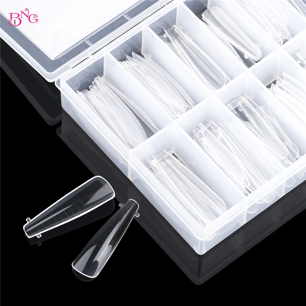 BNG 60/120PCS Russian Almond Coffin Nail Extension Forms Acrylic Nails Molds Dual Form For Building UV Gel Upper Forms Top Molds