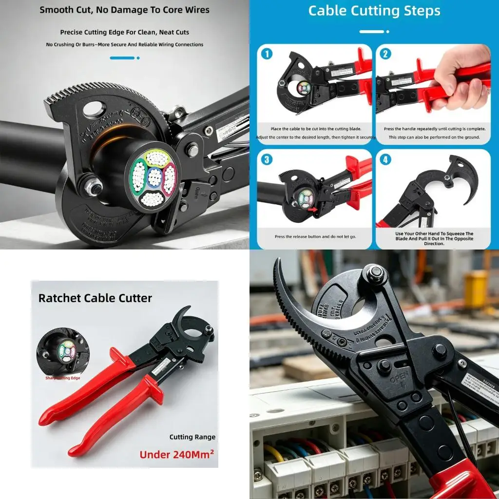 

Efficient Insulated Grip Ratcheting Wire Cutter For Electrical Installations With Hardened Steel Blade And Compacted Design high
