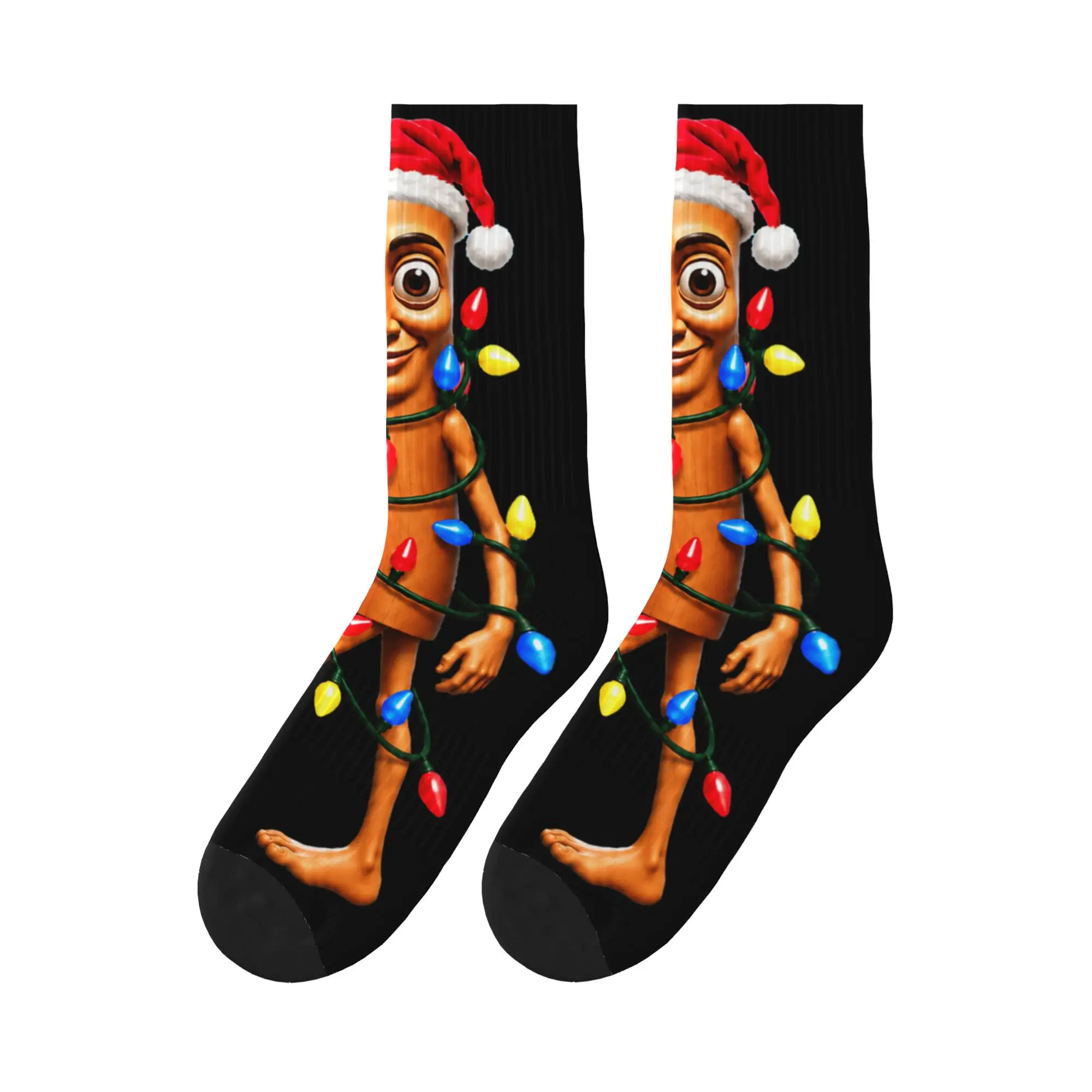Tung Tung Sahur Santa Christmas Tree Lights Funny Xmas Meme Stockings Design Fashion Socks Winter Socks Men Running Warm Socks