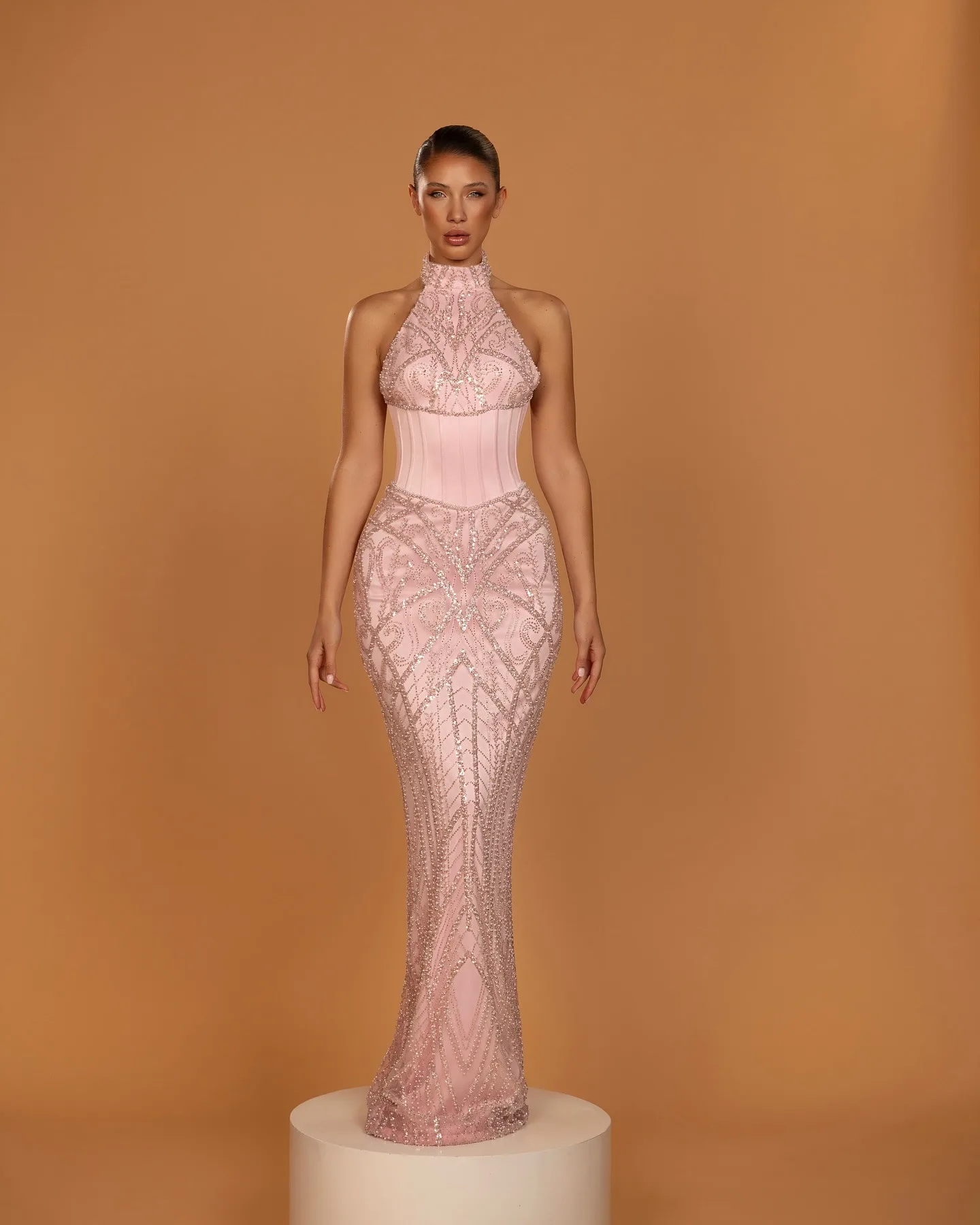 Vestidos de Noche elegantes con cuello Halter, vestido de fiesta de lentejuelas y perlas, vestido de fiesta de princesa sin mangas de sirena, Vestidos de noche personalizados