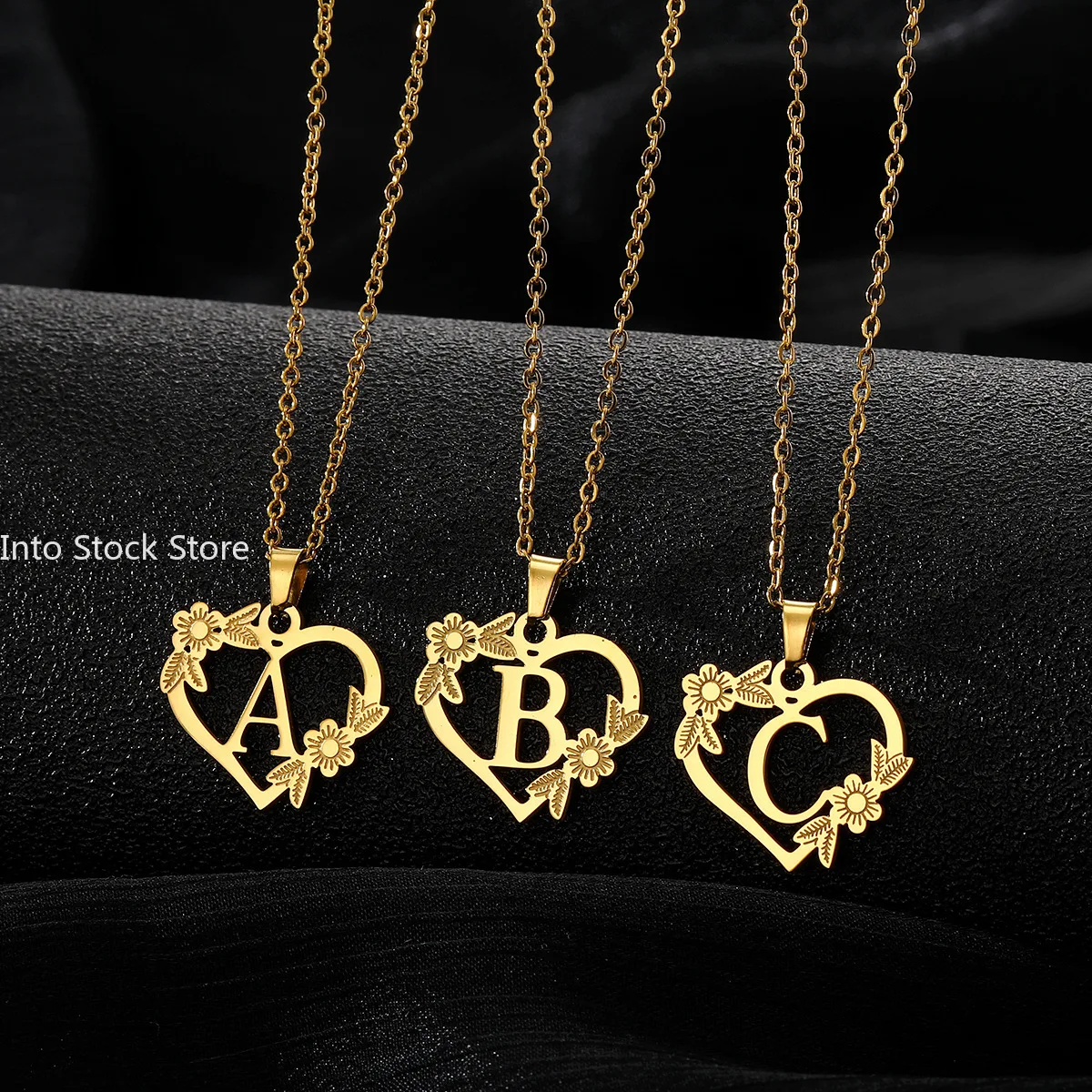 Gold Color Dainty Flower Initials Necklace Women Girl Stainless Steel Heart Letter Choker Necklace Best Gifts Alphabet Jewelry