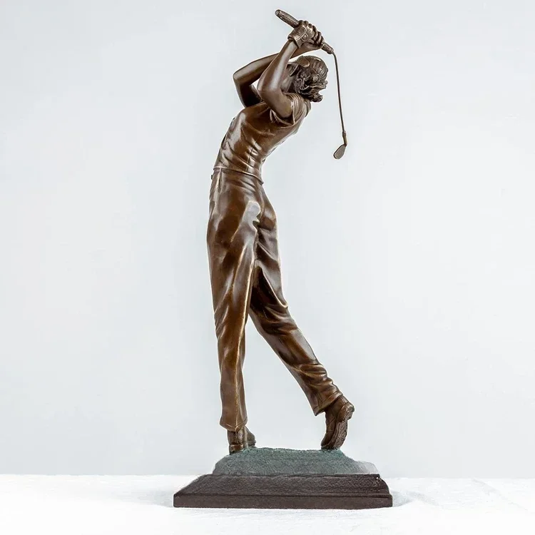 22'' Modern Craft Home Office Deco Collection Gift Golfer Figurine Sculpture Female Golf Bronze Statue Ornament with Marble Base