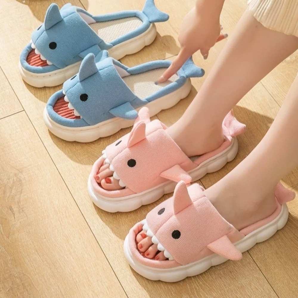 

Cartoon Linen Shark Slippers Slides Loafers Winter Shoes Winter Fluffy Slippers Animals Soft Warm Fur Slippers Adults