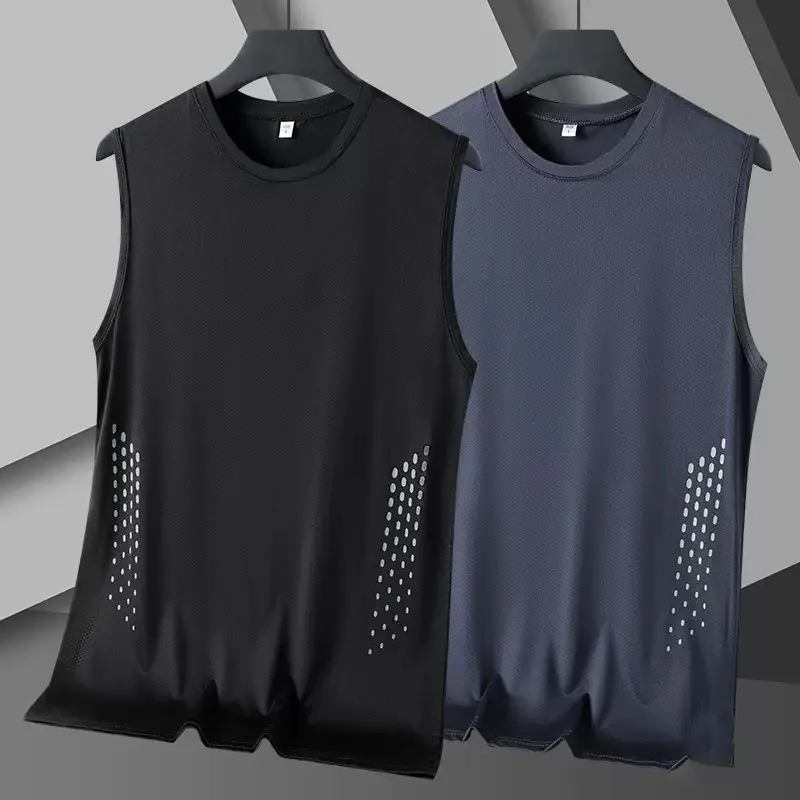 Summer Mesh Men Vest Sleeveless Printed Round Neck Ice Silk Basketball Loose Running Fitness Men Tank Tops T Shirt