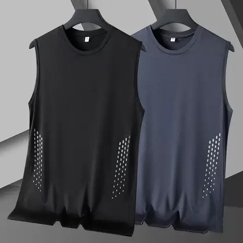 Summer Mesh Men Vest Sleeveless Printed Round Neck Ice Silk Basketball Loose Running Fitness Men Tank Tops T Shirt