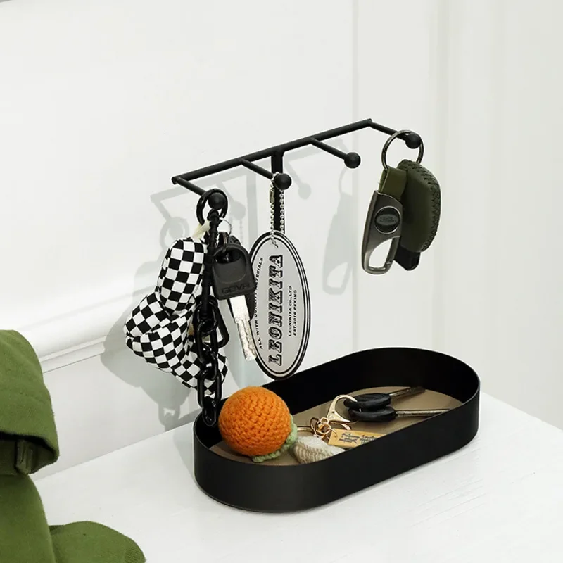 

Nordic Porch Key Rack Ins Wind Iron Storage Tray with Imitation Leather Multi-functional Jewelry Organizer for Living Room