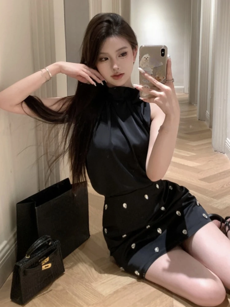 2024 Womens Two Piece Sets Sexy Summer Clothing Strapless Bandage Temperament Blouses Diamond Mini Skirts Outfits Chic Y2k Suit