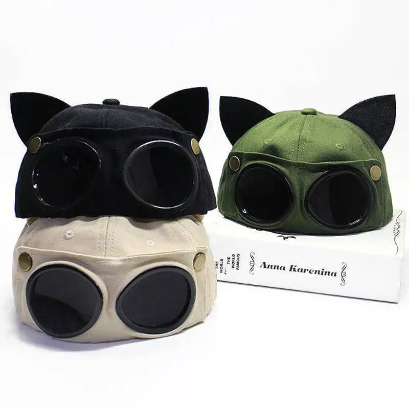 Baseball Cap Cute With Cat Ears Pilot Glasses Man Beanie Spring and Autumn Sunglasses Women Hat Student Outdoor