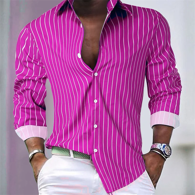 2024 hot-selling men\'s shirt striped shirt outdoor shopping daily casual buttons super large size XS-6XL comfortable fabric