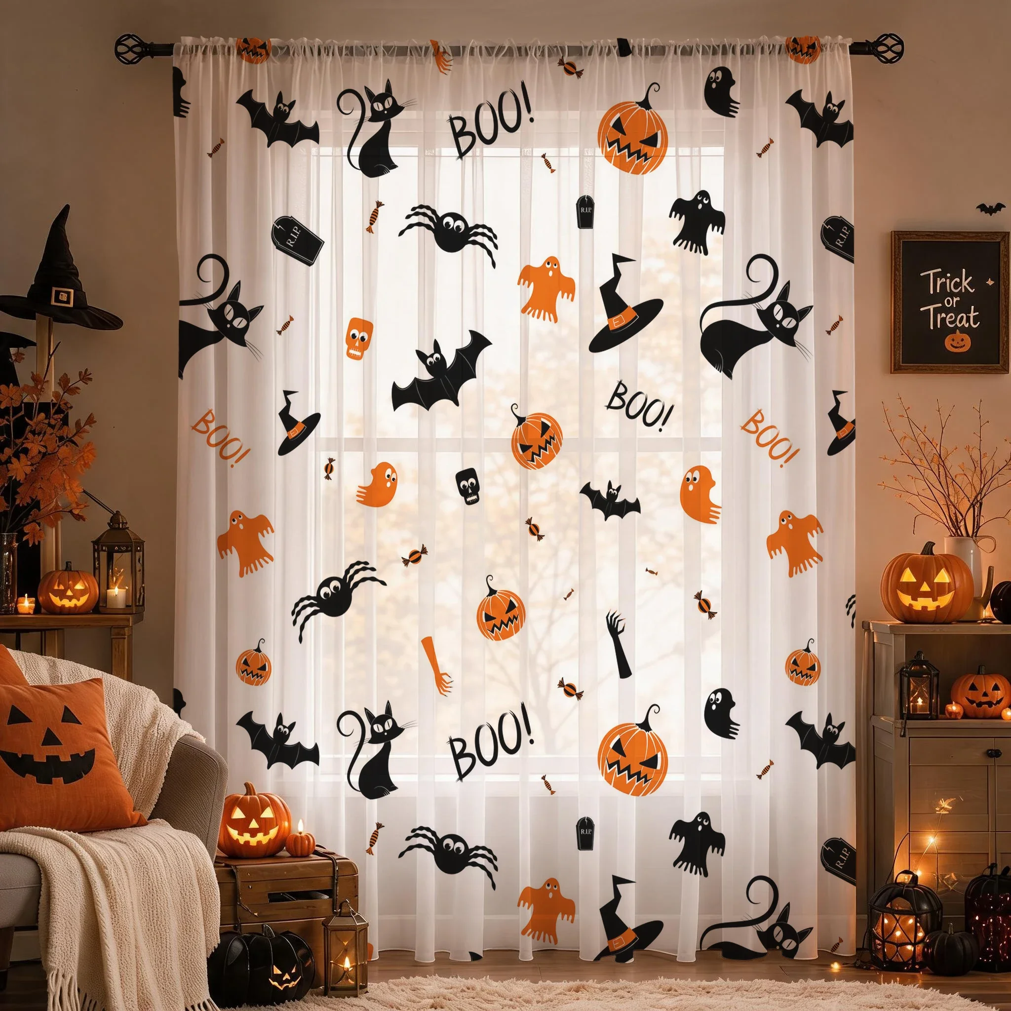 Halloween Festival Sheer Curtain, Good Quality Light Reducing Privacy Voile for Living/Bedroom/Kids Room,Mother's Day Gift - view 2