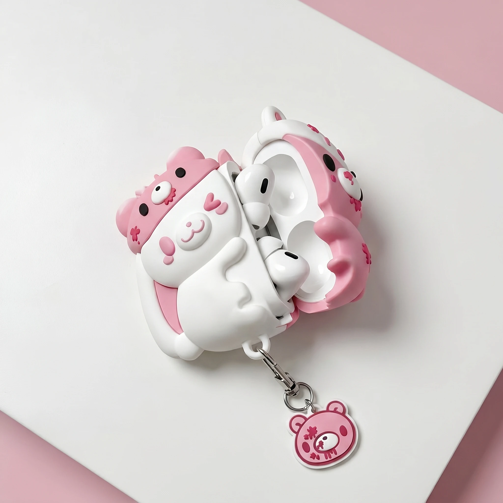 3D Cute Bear Rabbit Earbud Case, Soft Silicone Shockproof Wireless Earphone Protective Cover With Keychain