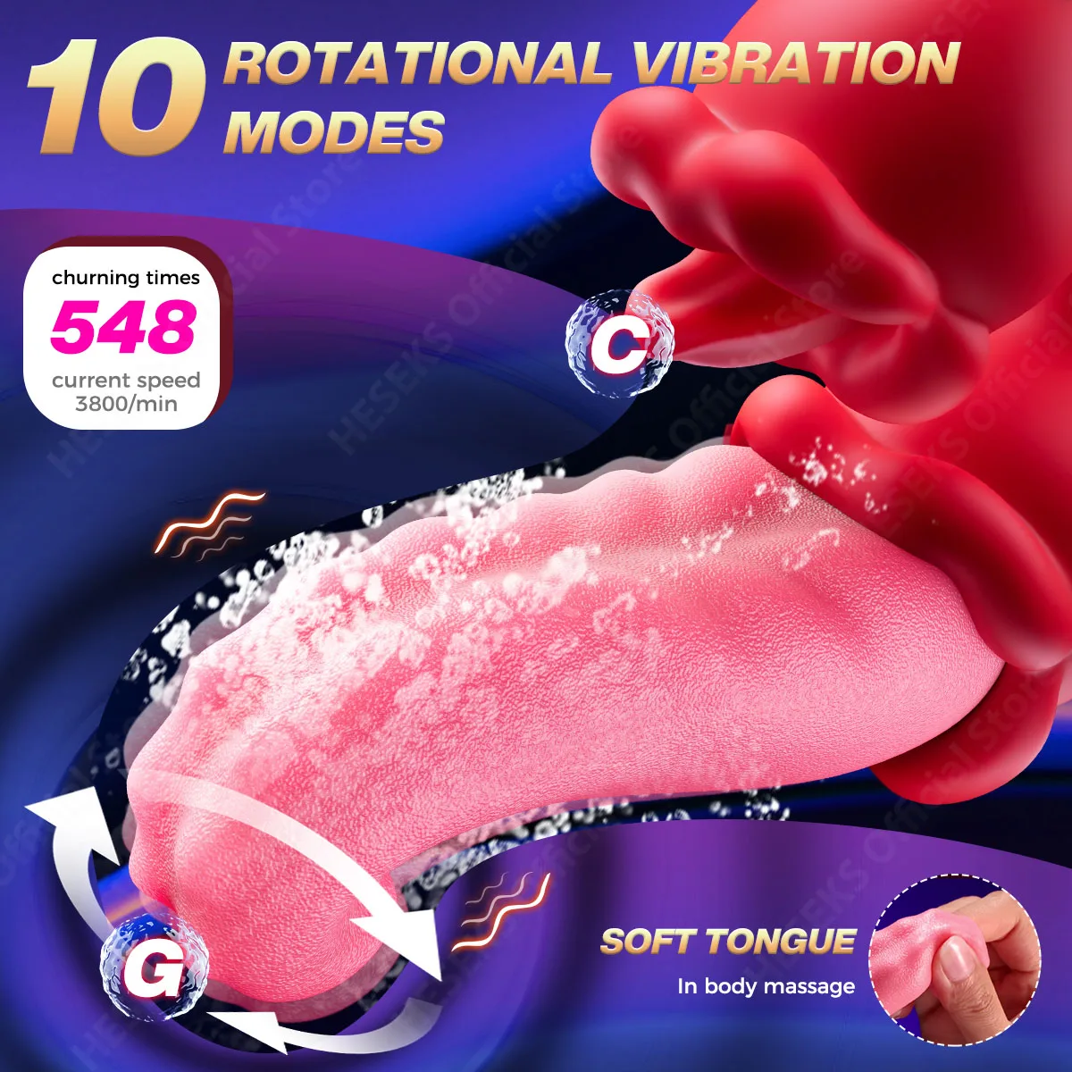 HESEKS 4 in 1 Tongue Swing Vibrator Mouth Biting Clitoral Stimulator Realistic Tongue Dildo Rose Sex Toy for Women 18+