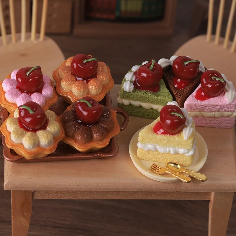 

3pcs Mini Cherry Cream Mousse Cake Resin Model DIY Fake Food Simulation Dollhouse Miniature Toy Decoration Ornament Accessories