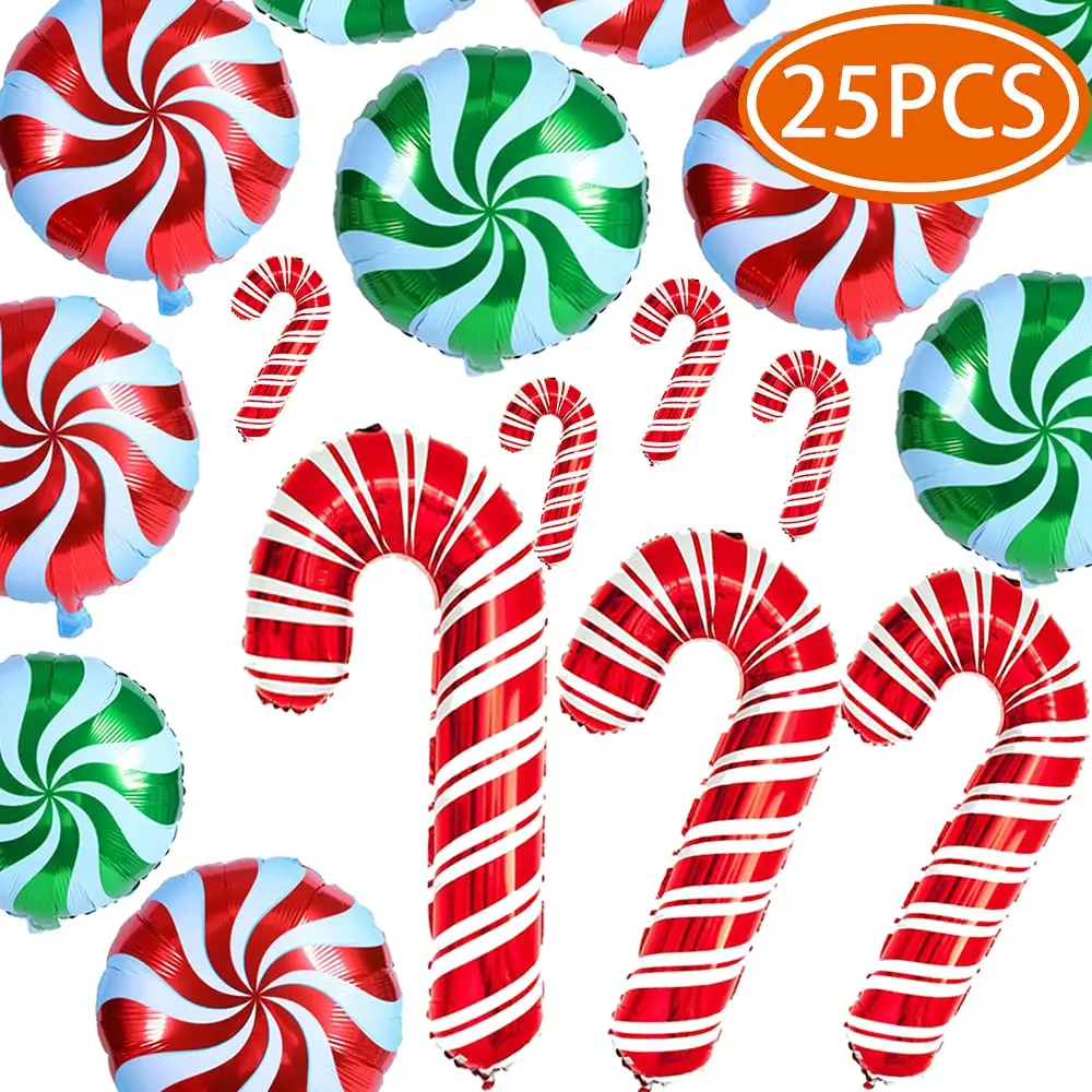 

25Pcs Christmas candy Cane Balloon Party Decoration Christmas Party Decoration Supplies Happy New Year Aluminum Foil Balloon