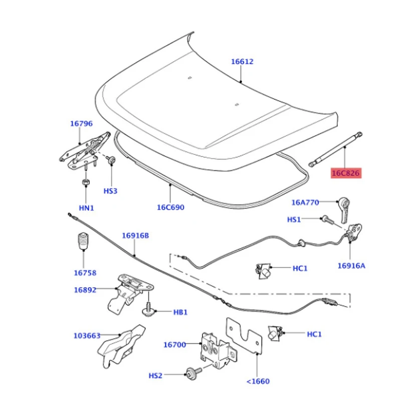 LR009106 BKK780010 Hood, trunk, tailgate fixing bracket, pull rod, top rubber base La nd Ro ve r