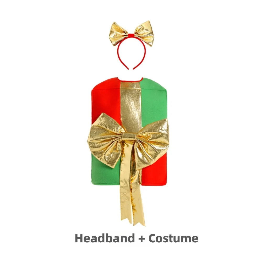Kids Costume Cute Christmas Costume Bow Creative Christmas Dress-Up Gift Box Costume Gift Box Costume