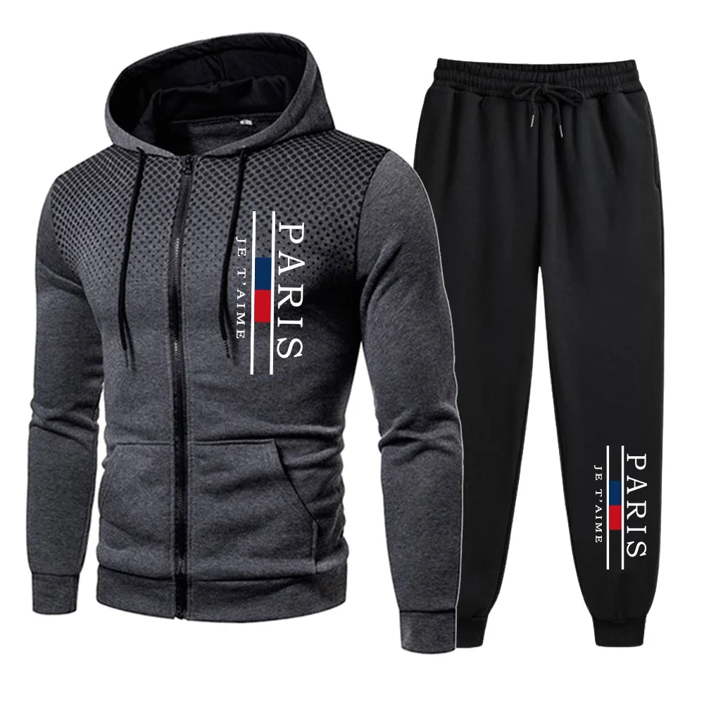 

Men's fitness and sportswear set with casual hooded sweatshirt and street fashion striped jogging men's 2-piece set