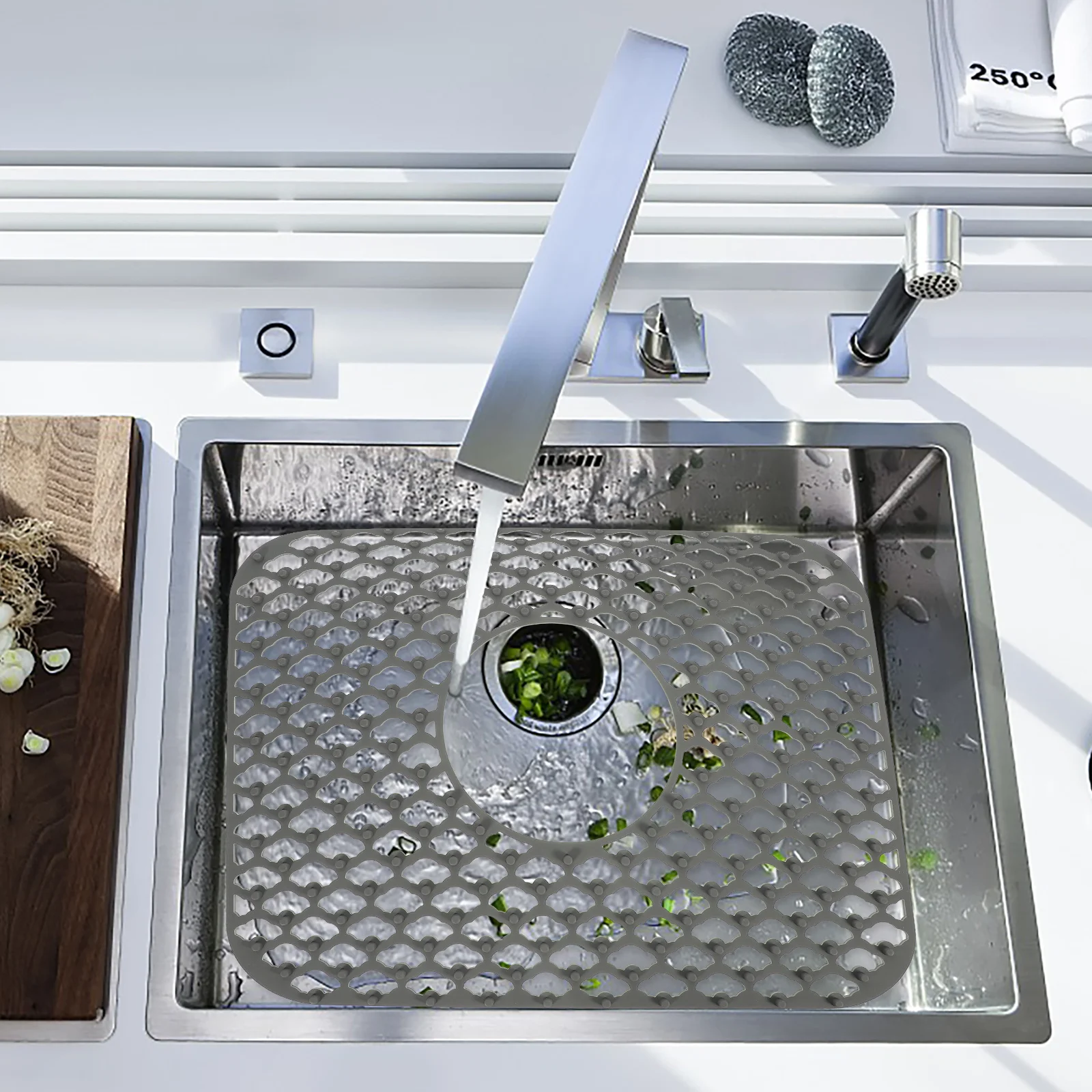 

Силиконовый коврик для кухонной раковины, нескользящий, с отверстиями для слива, термостойкий, для столешницы, противоскользящий, для сушки посуды и приборов