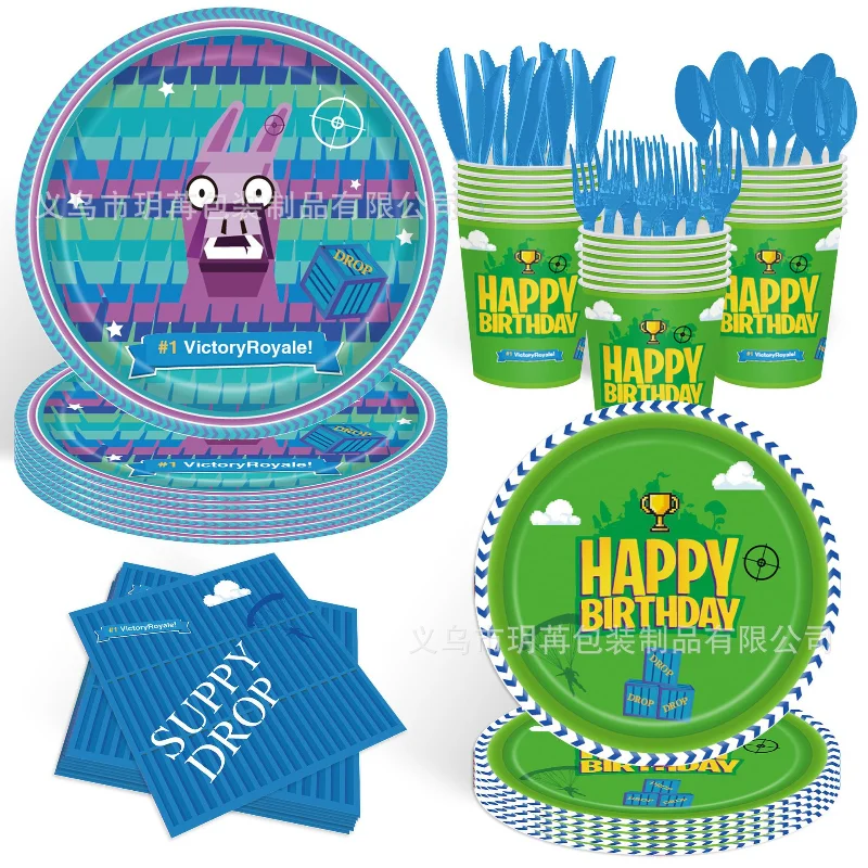 

Fortnite Alpaca Victory Royale Birthday Party Decoration Game Tableware Plate Cup Cake Topper Kids Baby Shower Party Supplies