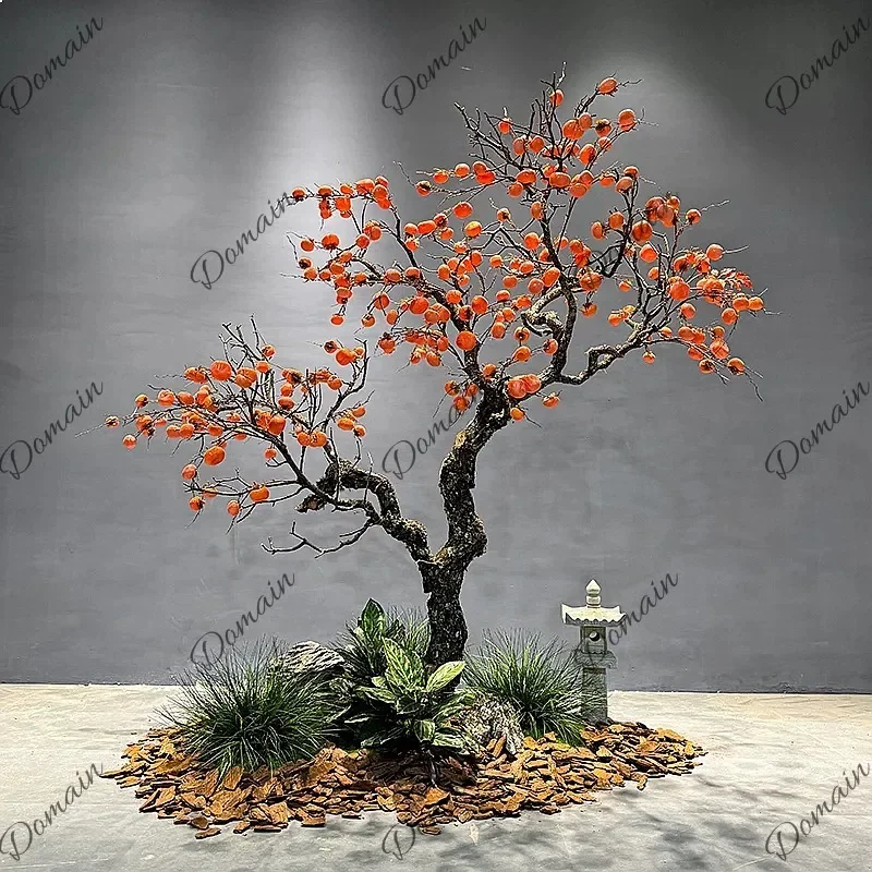 BJ Simulated Persimmon Tree New Year Red Envelope Wishing Tree Floor Fake Plant Indoor Outdoor Chinese Hotel Window Decor