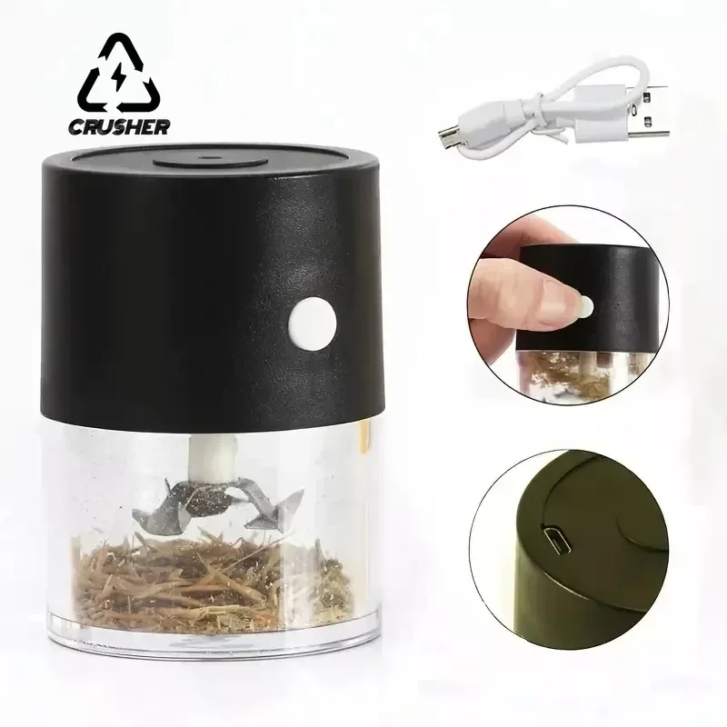 CRUSHER Mini Electric Tobacco Grinder Portable USB Charging High Speed Rotating Blade Dry Herb Grinders for Smoking Accessories