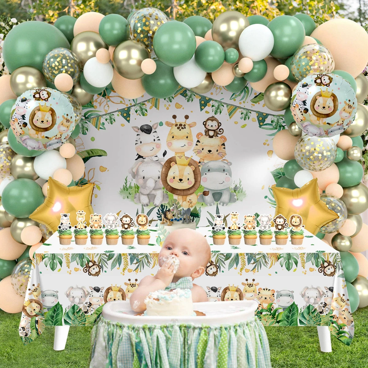 Jungle Animal Balloon Background Set  Green Forest 1st Birthday Party Decor Kids Boy Jungle Safari Wild One Birthday Baby Shower