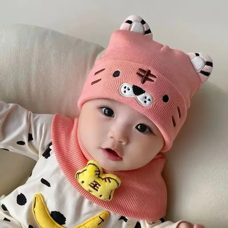 Baby Accessories Newborn Four Seasons Cute Baby Hat  0-12 Months Warm Knitted Woolen Hat+scarf Boy Girl Kids Caps Baby Stuff