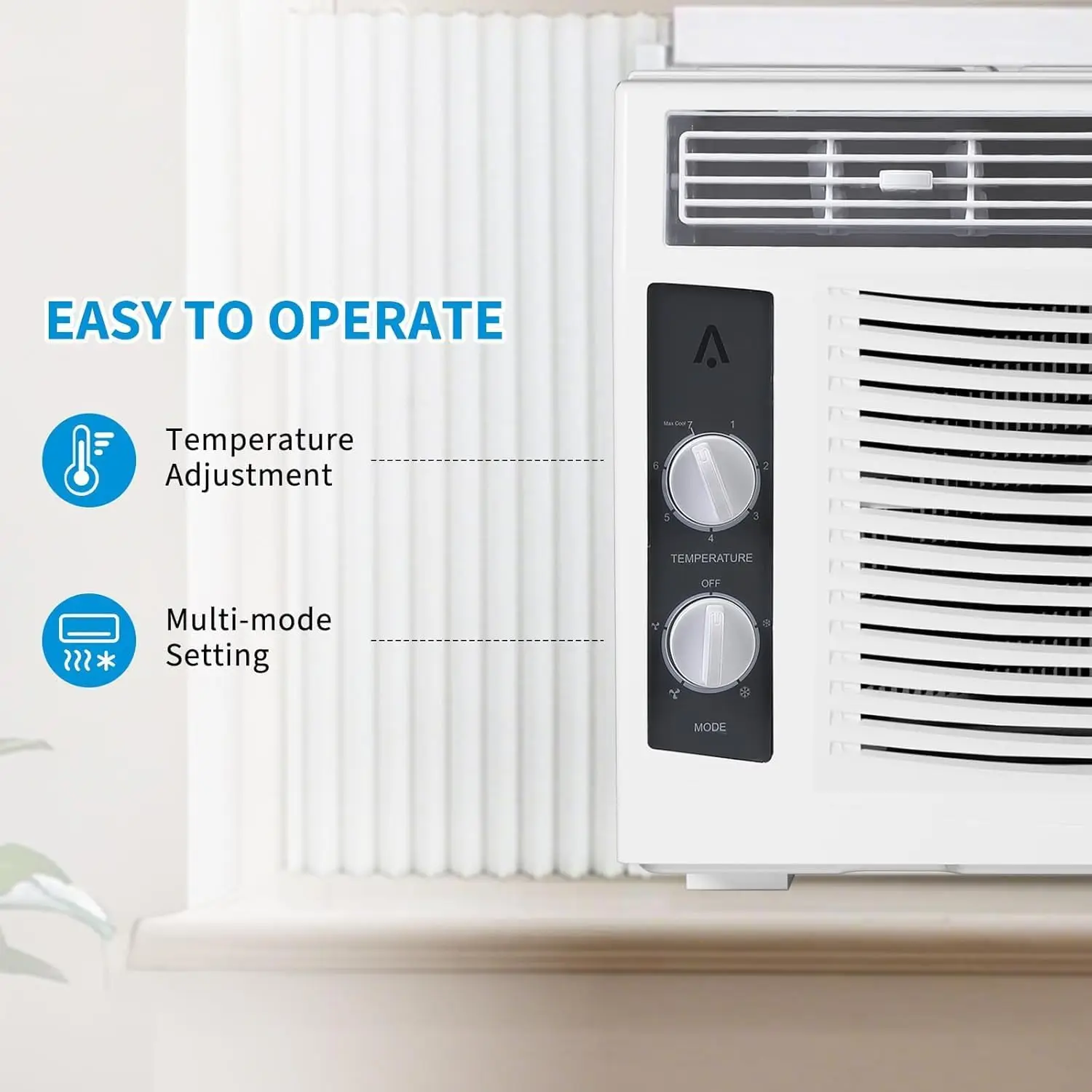 5000 BTU Window Air Conditioner with Mechanical Controls, Cools up to 150 Sq Ft, Sleep Mode, 24-Hour Timer, 3 Fan Speeds, Auto Restart, Self-Evaporating, 115V/60Hz, White