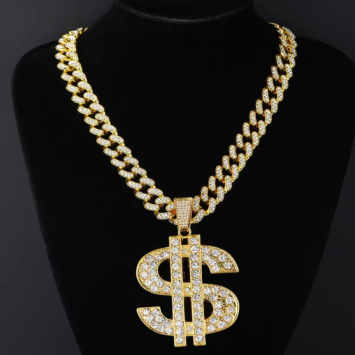 Necklace Full OF Diamond Cuban Chain Trendy HipHop Set With Diamond Necklace Personalized Rotation USD Logo Pendant Collar Chain