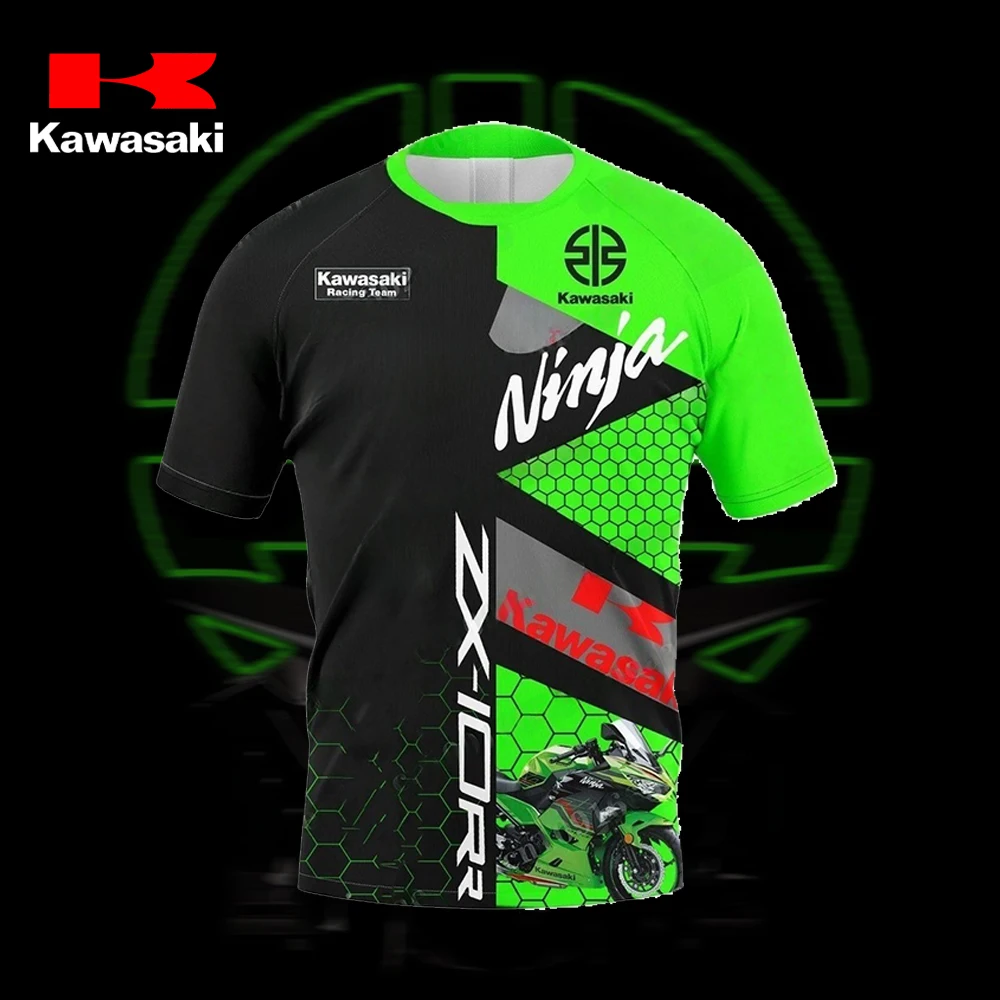 

2025 Kawasaki, мужская и женская мотоциклетная свободная футболка с короткими рукавами, хит продаж, футболка для быстрого привода и скоростного спуска