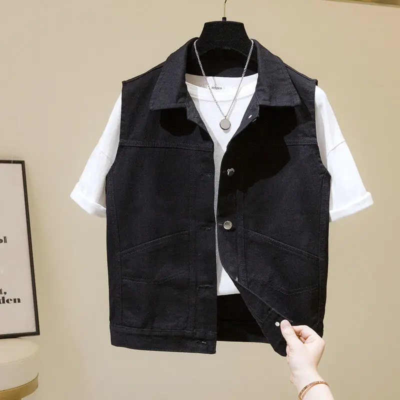 

Large Size Denim Vest Women Short Spring and Summer New Product Simple Large Pocket Sleeveless Vest Versatile Top Clothes