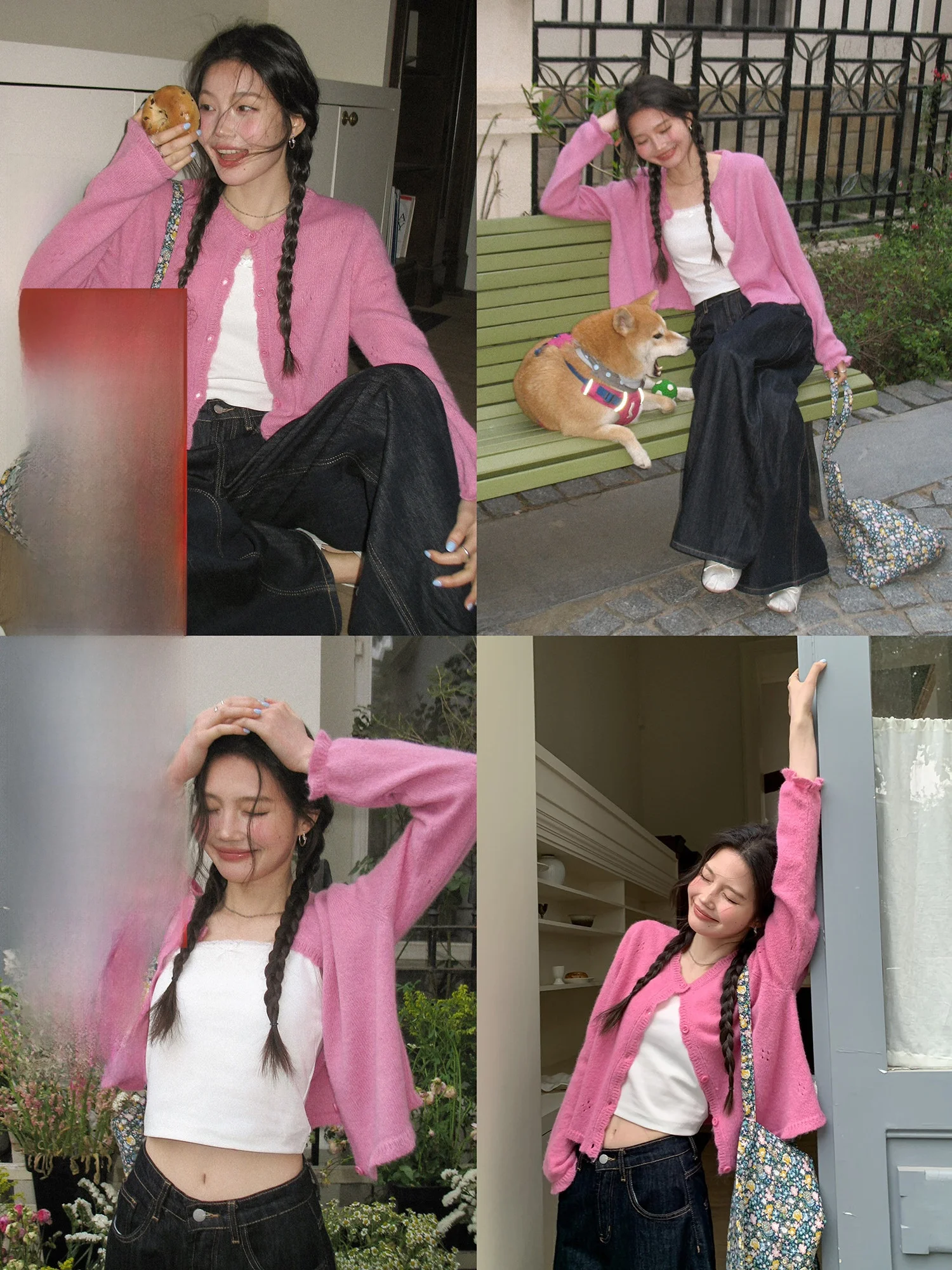 

Pink Lace Long Sleeve Knitted Open Cardigan Women's Spring 2026 New Thin Beautiful Outerwear Top Loose Fit Style Mixd