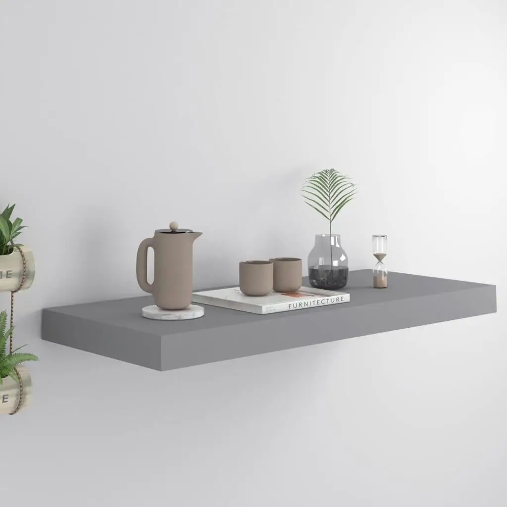 Stylish Grey Floating Wall Shelf 60x23.5x3.8 cm MDF - Modern Home Decor Storage Solution