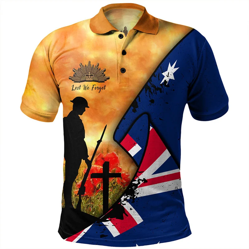 Lest We Forget Anzac Day Polo Shirt Men Clothes Street Short Sleeve Lapel Golf Shirts April 25 2025 Summer Fashion Button Top