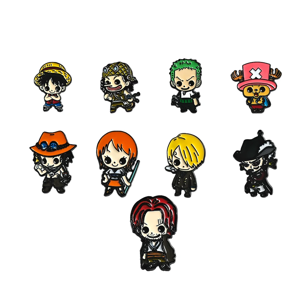 9-teiliges One Piece Anime Emaille-Pin-Set: Niedliche Luffy, Usopp, Portgas D. Ace Cartoon-Figuren Broschen und Anstecknadeln für Rucksäcke und Kleidung