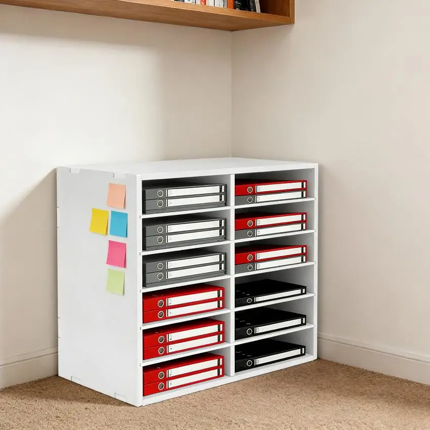 

Desktop File Organizer Mail Sorter 12 Compartments Adjustable Office Organizer for Papers Documents Mail Desk Storage White