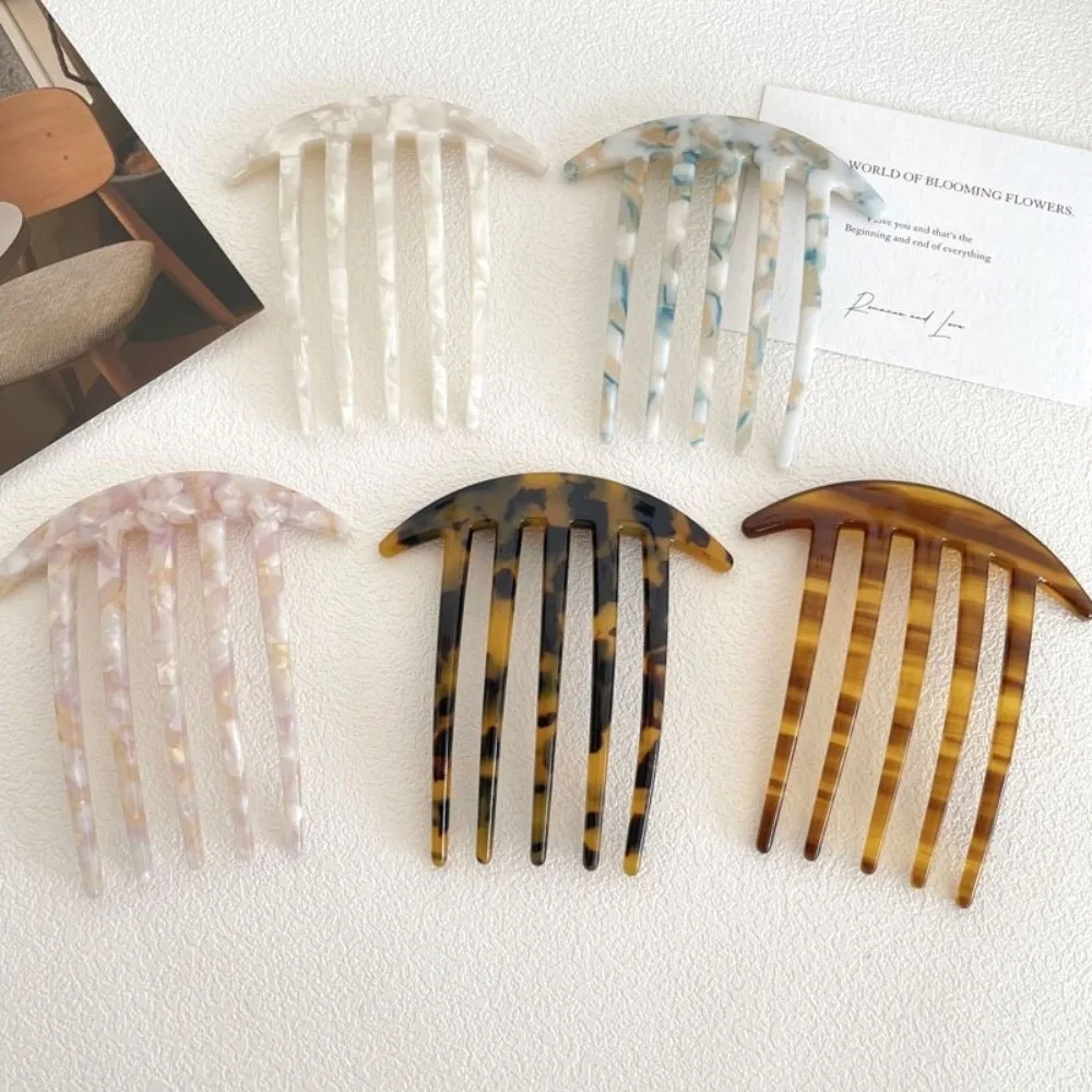 Portable Anti-Static Wide Teeth Hair Comb Colorful Wide Teeth Design Styling Hair Brush 5 Teeth Acetate Hair Comb Hairdressing